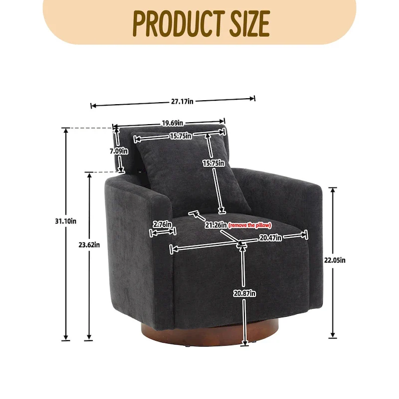360 Degree Accent Swivel Chair,Chenille Upholstered Arm Chair