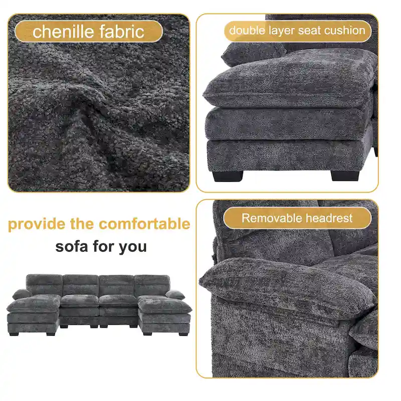 U-Shaped Chenille Sofa