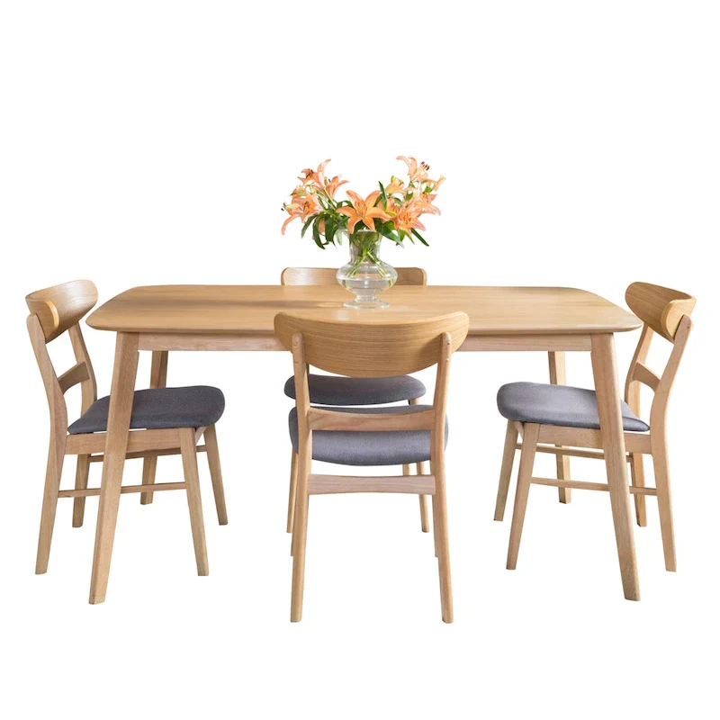 Mid-Century 5-Piece Dining Set, Walnut & Oak Finish, Upholstered Chairs