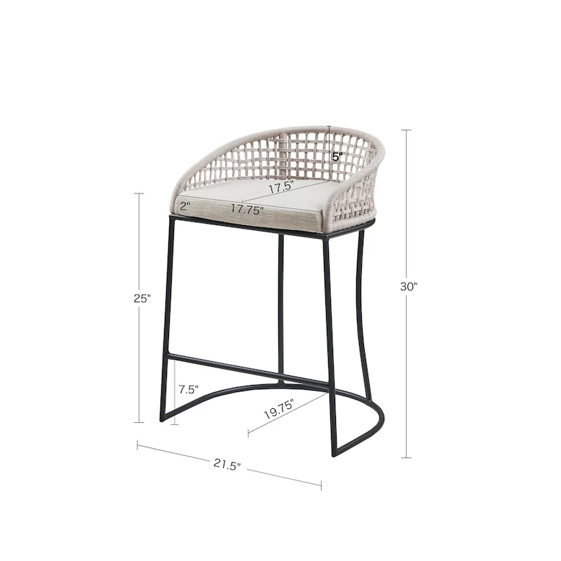 Natural/Dark Gray Woven Rope Back Counter Stool, 1-Person