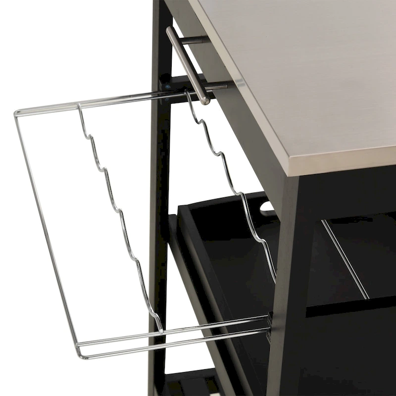 HOMCOM Kitchen island Cart Rolling Trolley Utility Serving Cart with Stainless Steel Tabletop, Wine Rack & Drawer