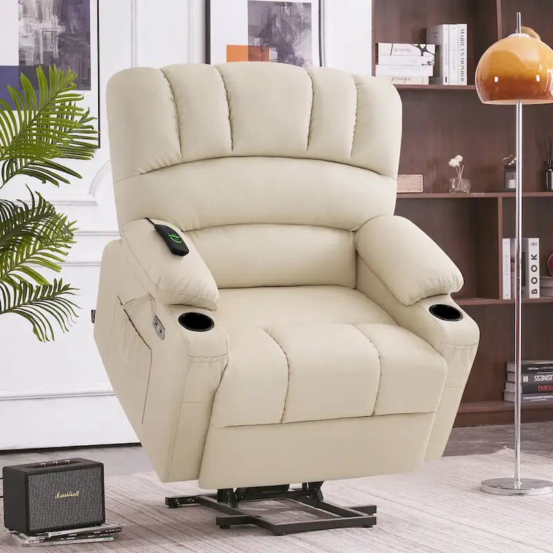 Power Lift Recliner Chair Sofa with Massage and Heat, Faux Leather (Medium-Wide)