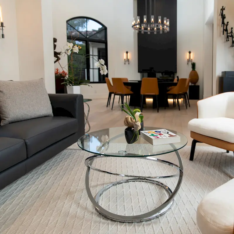 Galaxy Cross Base Tempered Glass Round Coffee Table