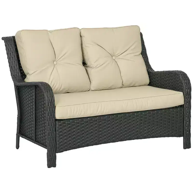 Outsunny Thick Cushioned 3-Seater Outdoor Sofa, Curved Armrests Outdoor Couch