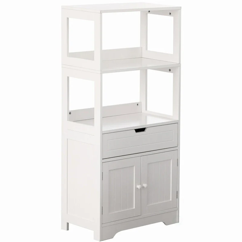 White Tall Freestanding Storage Cabinet, 1-Drawer & 2-Door, for 1 Person