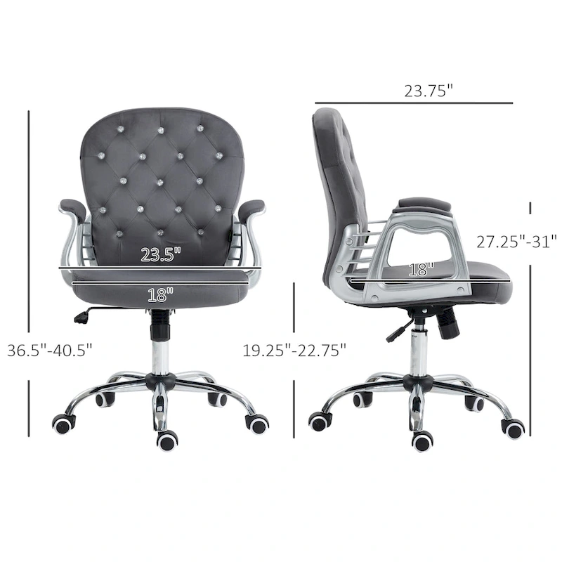 Vinsetto Vanity Middle Back Office Chair Tufted Backrest Swivel Rolling Wheels Task Chair with Height Adjustable Armrests