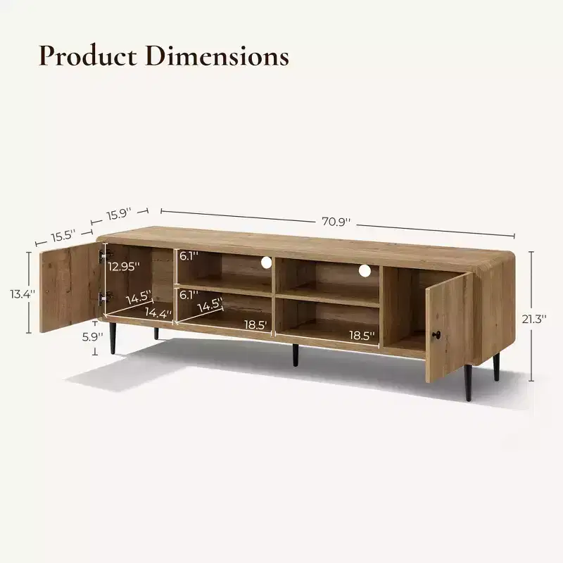 LuxenHome 71 Oak TV Stand for TVs up to 75, Entertainment Center with Storage Brown