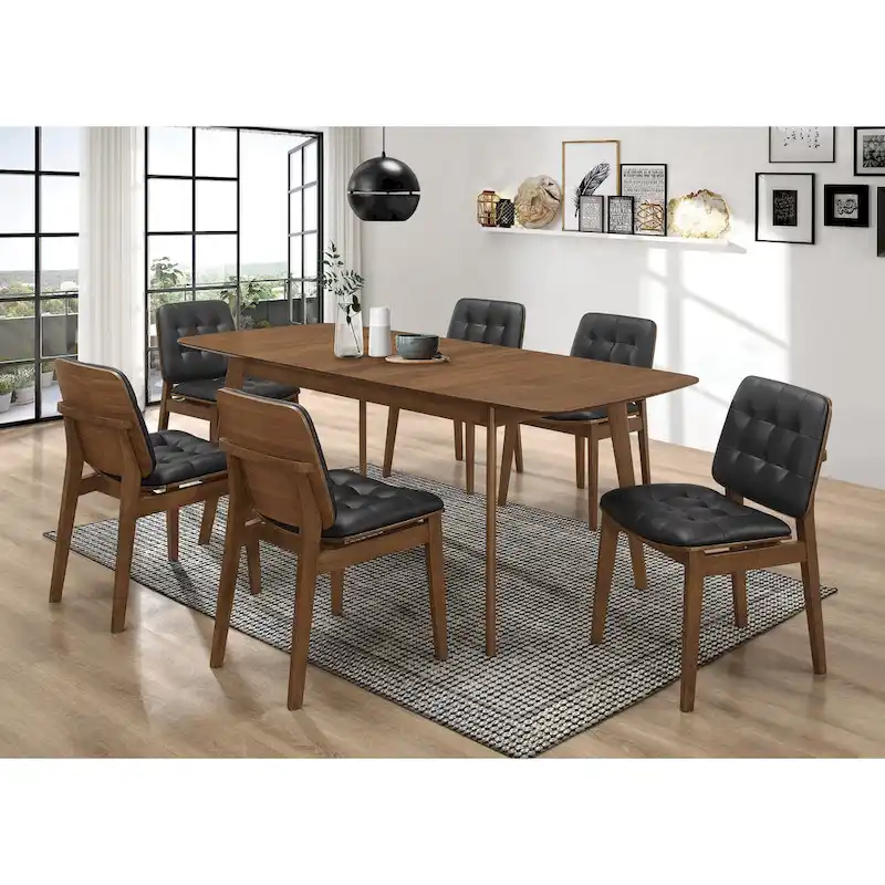 Natural Walnut & Black 9-Piece Dining Set with Butterfly Leaf, Seats 8