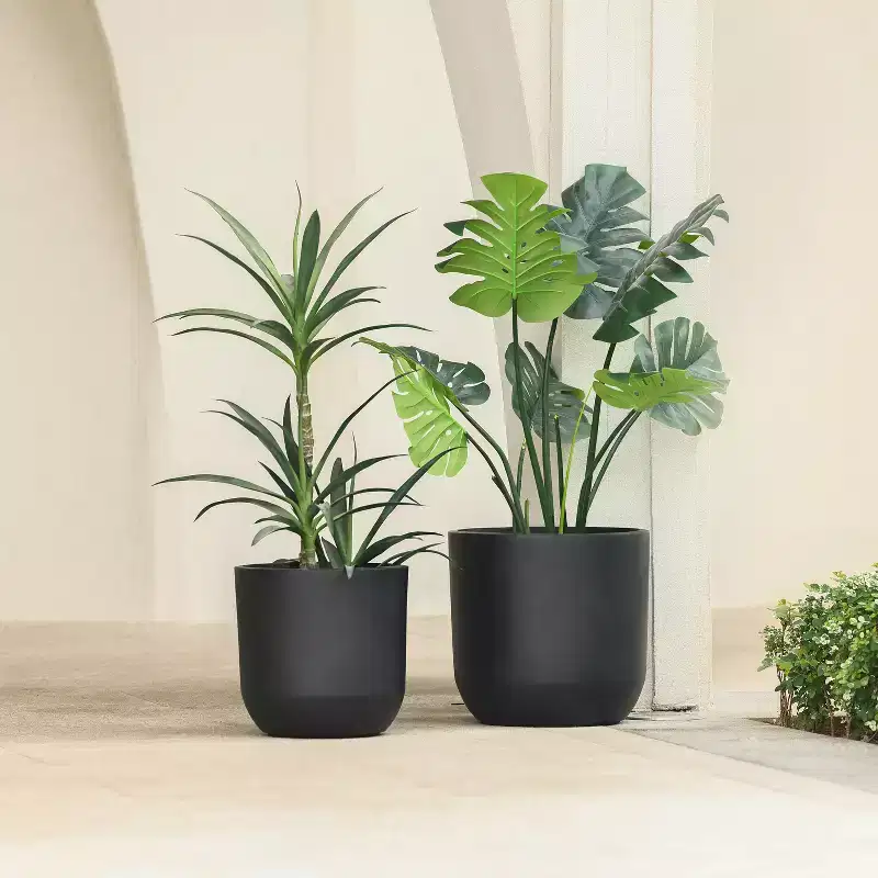 LuxenHome 14.6-Inch Round Smooth Finish Black MgO Planter