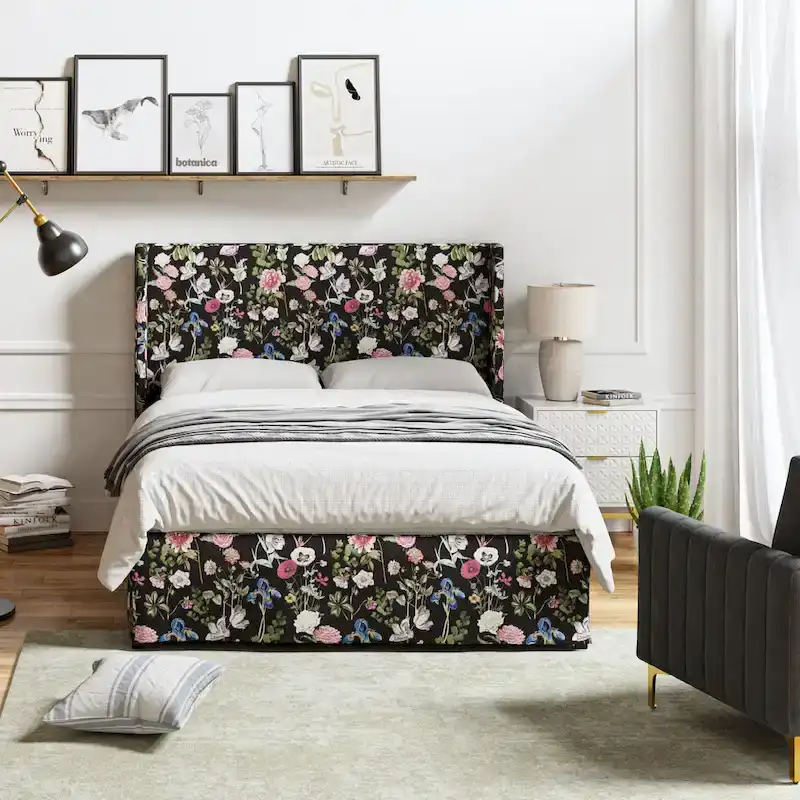 Louise Traditional Washable Slipcover Bed Upholstered Metal by HULALA HOME