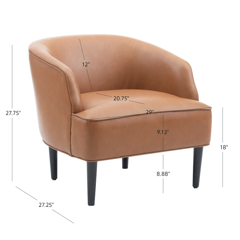 Caramel/Navy Blue Mid-Century Faux Leather Accent Chair, 1-Person