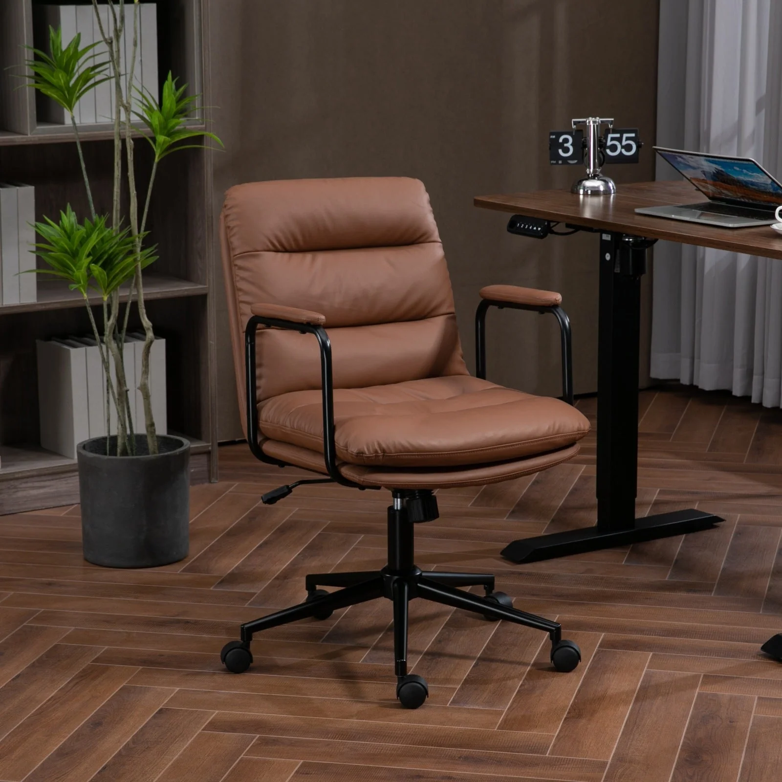Walker Edison | Brown Ergonomic Faux Leather Desk Rolling Swivel Chair