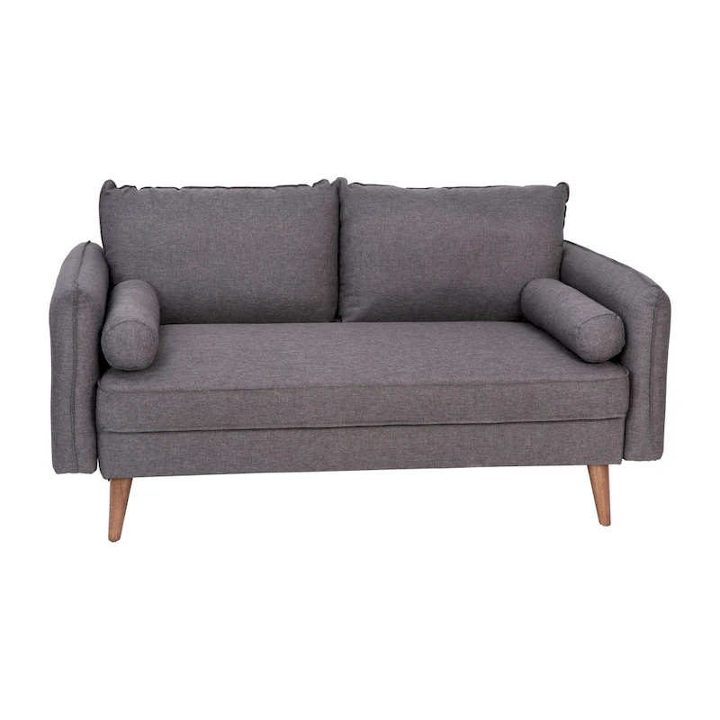 Compact Faux Linen Upholstered Loveseat with Wooden Legs