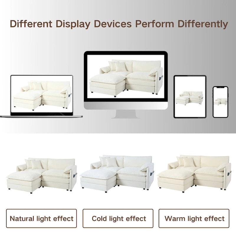 109.45 Chenille Upholstered U-Shaped Modular Sectional Sofa with Double-Layer Cushions, DIY Combination