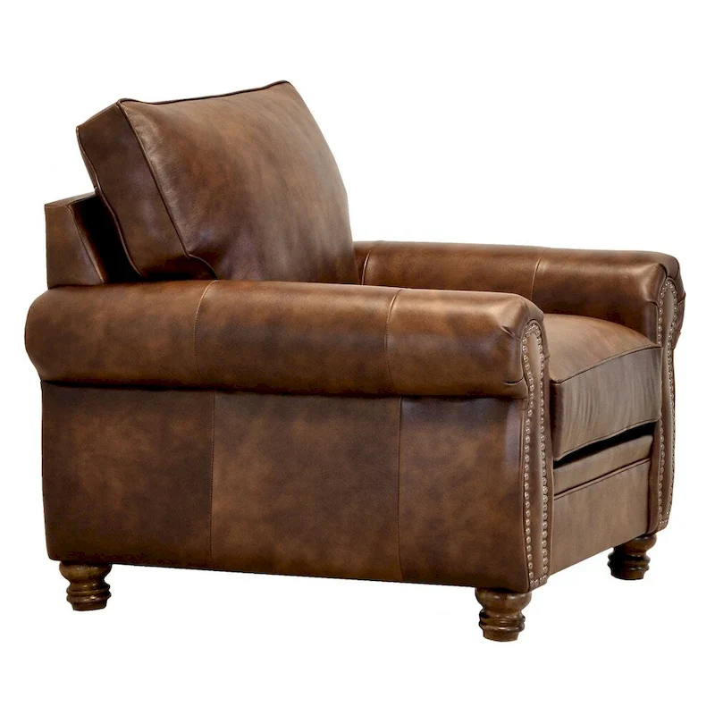 Made in USA Cabot Brown Top Grain Leather Sofa and Chair Set