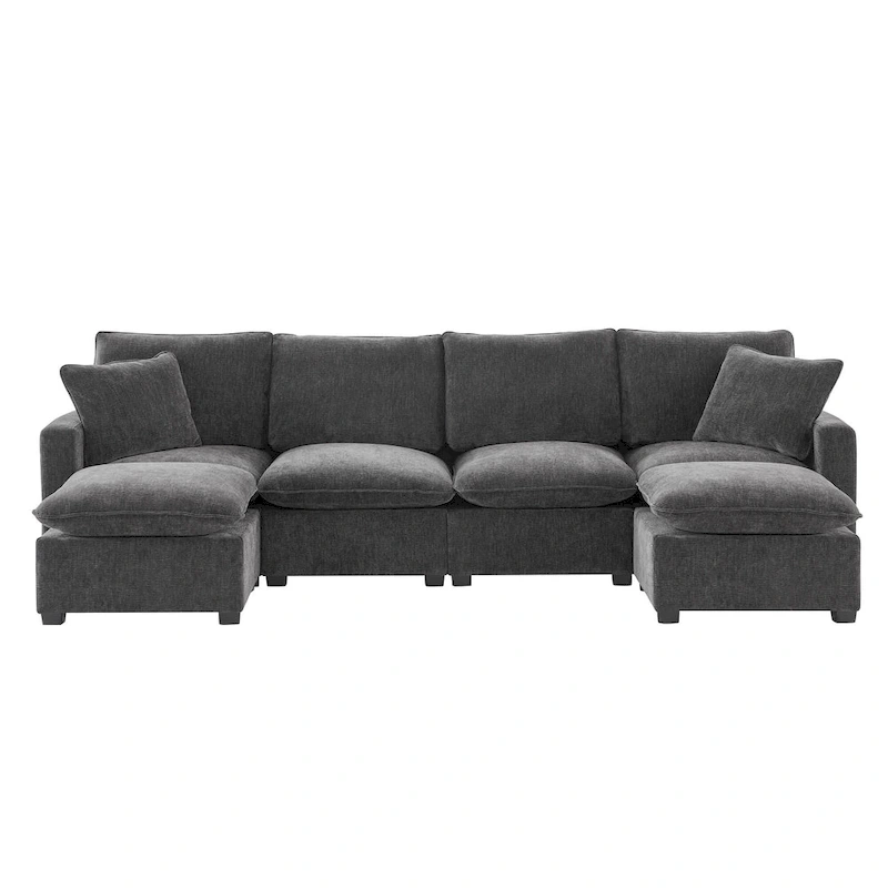 U Shape Modular Sofa, 6 Seat Chenille Deep Seat Sectional Couch