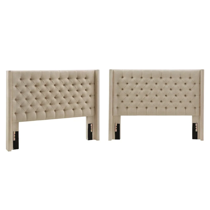 Detmold Queen Wingback Button Tufted Linen Fabric Headboard