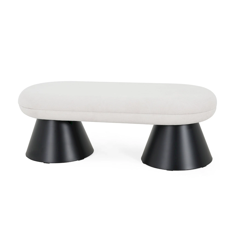 Christopher Knight Home - Nathan Upholstered Dining Bench, 2-Step Assembly Entryway & Bedroom Ottoman with Black Iron Legs