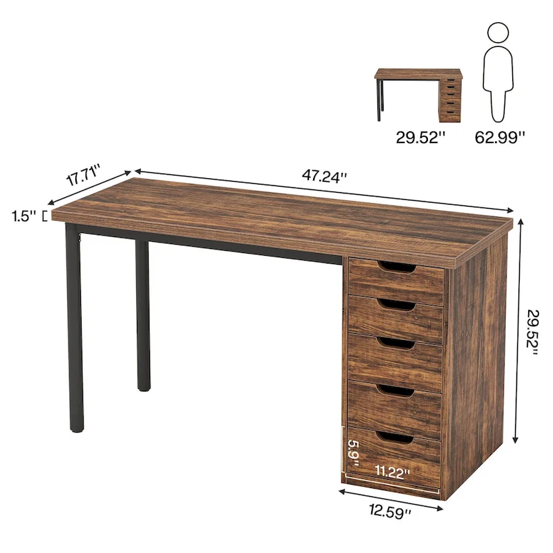 Modern Computer Desk Study Writing Table with 5 Drawers