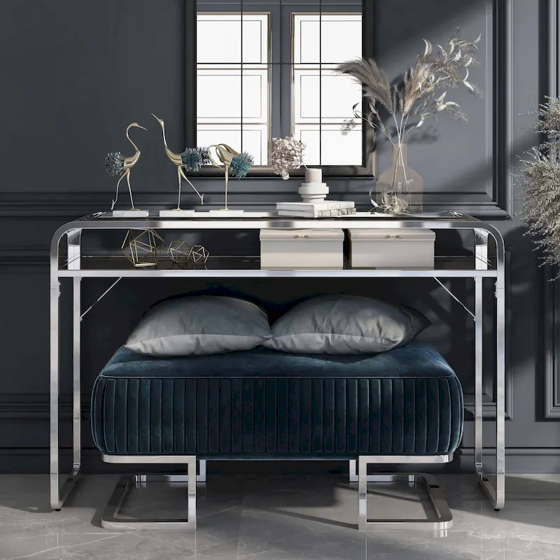 Contemporary 46-inch Glass Top 1-Shelf Sofa Table