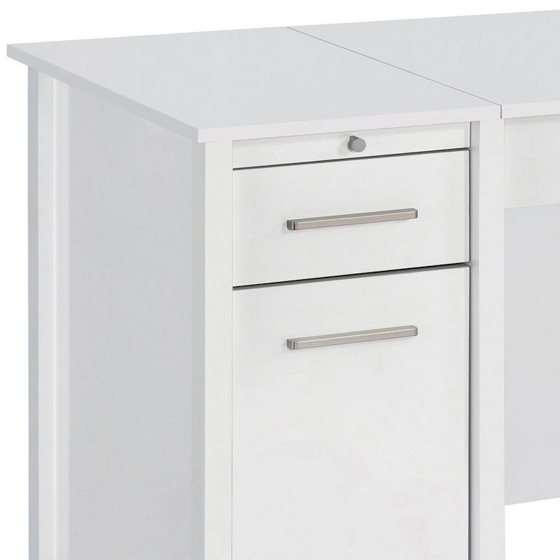 Wim 60 Inch Lift Top Office Desk, 4 Drawers, 2 Pull Out Trays, Glossy White