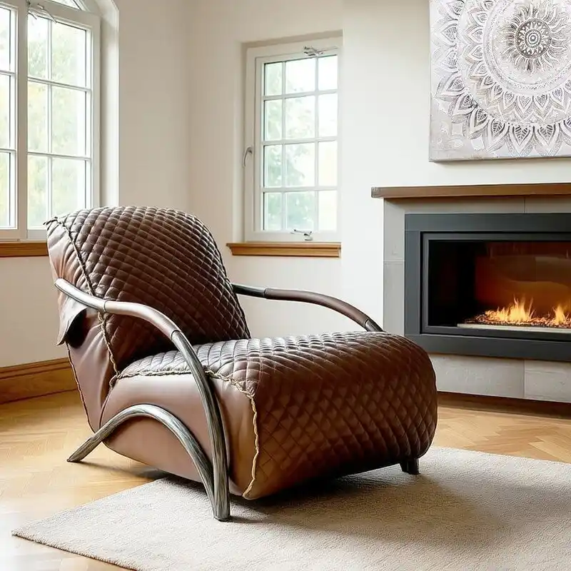 Brown Tufted Leather Accent Chair with Cast Iron Base