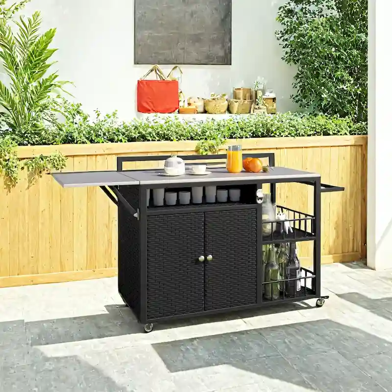 63.5 Outdoor Kitchen Island with Foldable Tabletop and Ample Storage