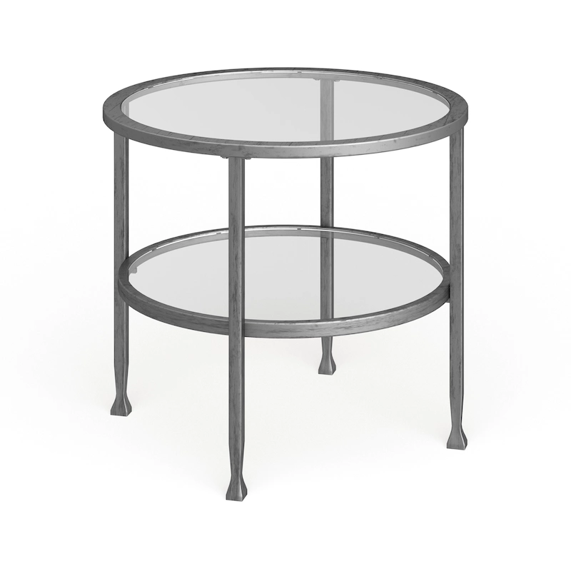 SEI Furniture Glenn Silver Metal Round Side Table with Shelf