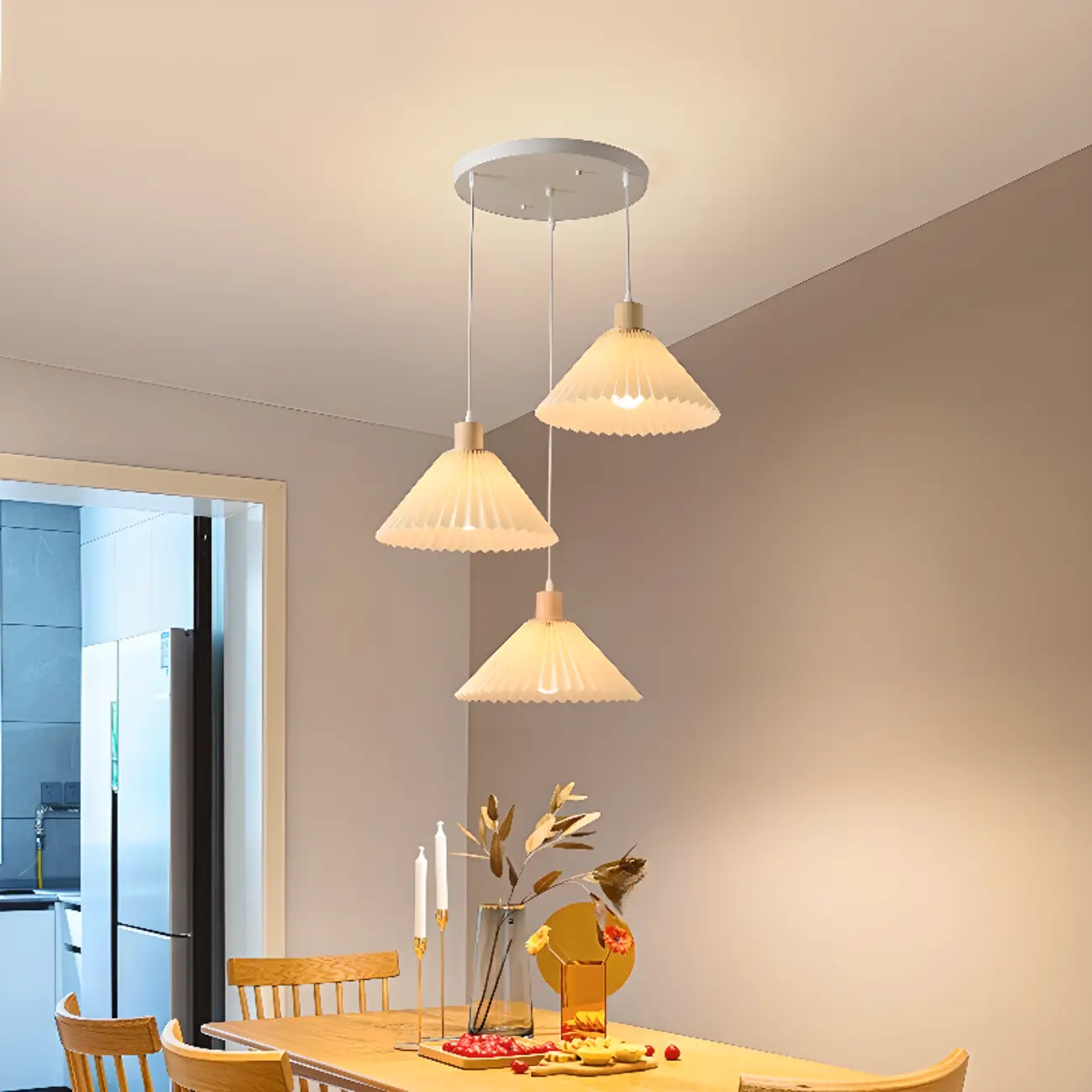 Modern Beige Pleated Fabric Kitchen Pendant Light