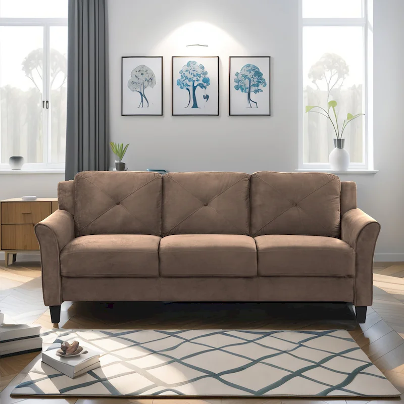 3-Seater Sofa with Wood Frame and High-Density Sponge Cushion