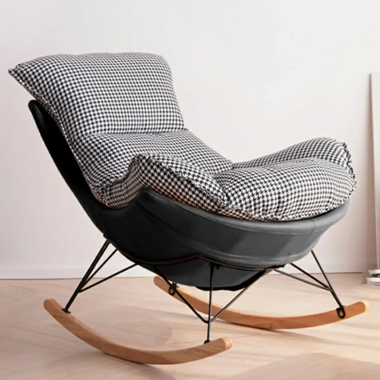 Mid Century Modern Upholstered Rocking Chair with Ottoman