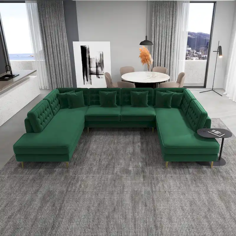 Modern Living Room U-Shaped Velvet Corner Sectional Couch