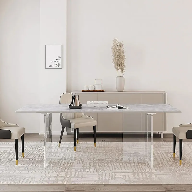1.8 M Modern Luxurious Italian Rectangular Sintered Stone Dining Table With Acrylic Stand - 1.8M