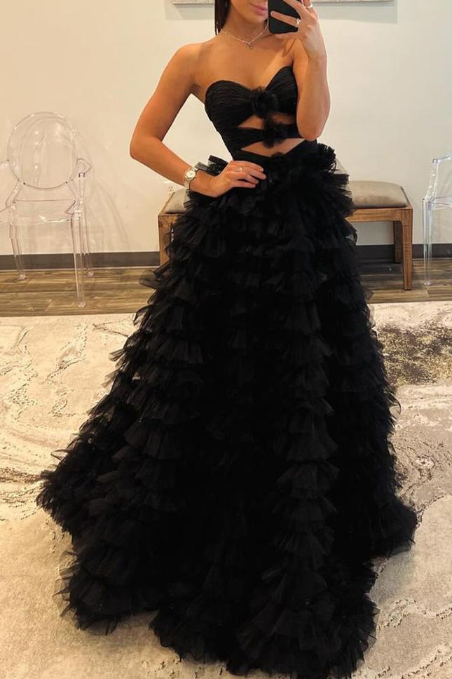 Ball Gown Sweetheart Pink Tiered Printed Tulle Prom Dress