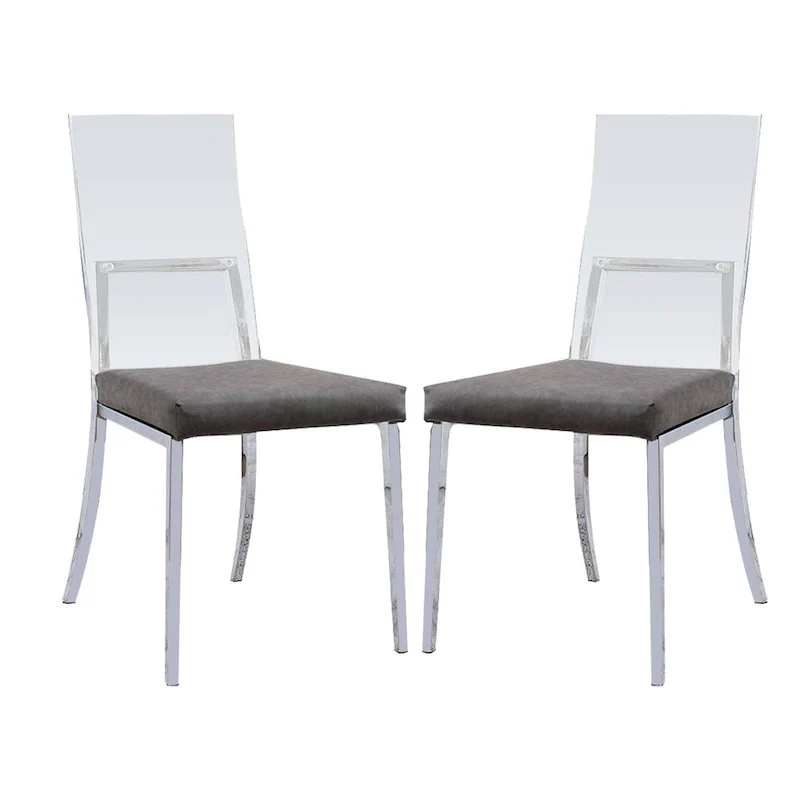 Set of 2 Acrylic and Leatherette and Metal Dining Chairs