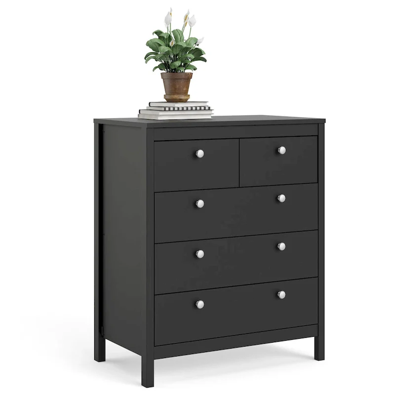 Grey 5-Drawer Chest with Leather Handles