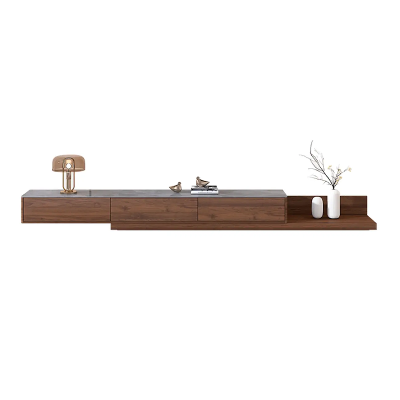 71 Walnut-Black Modern Stone TV Console with Drawers