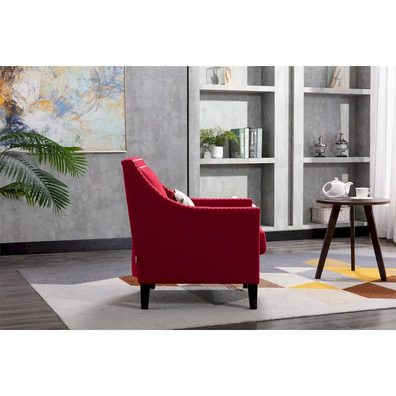 Linen Nailhead Accent Solid Wood Leg Living Room Armchair