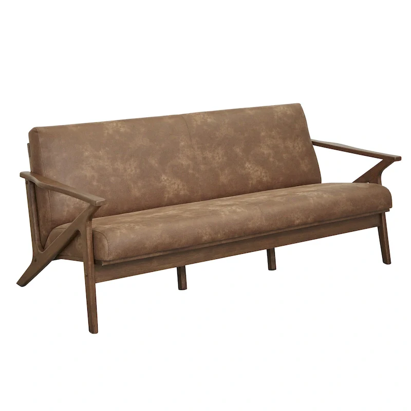 Camel Brown / Black Mid-Century Sofa, 3-Seat