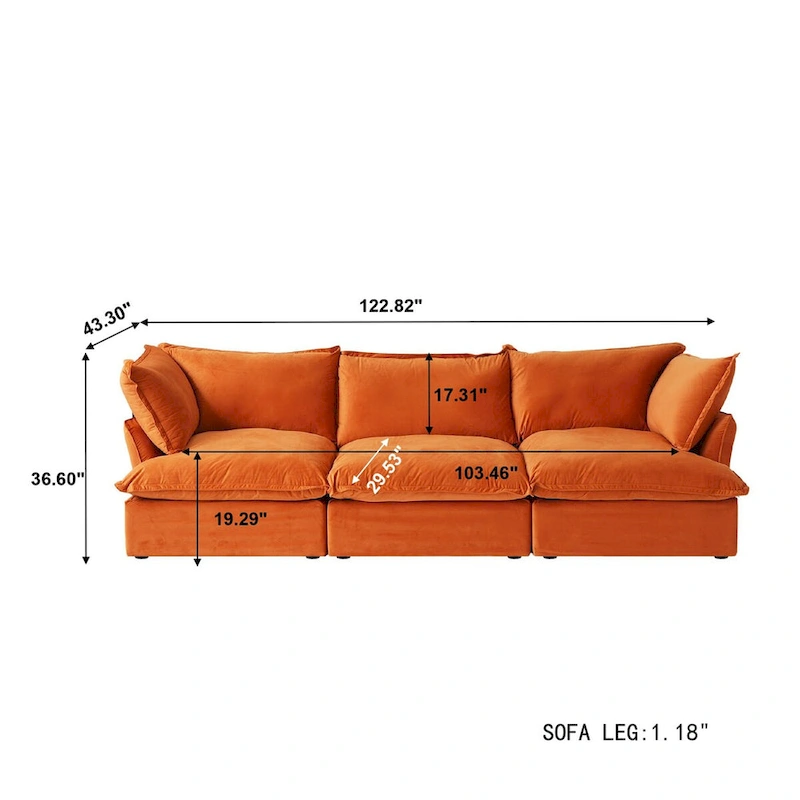 Modular Sectional Sofa Couch, 122.82 Velvet 3 Seater Sofa