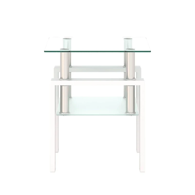 Square Tempered Glass Coffee Table with Metal Legs