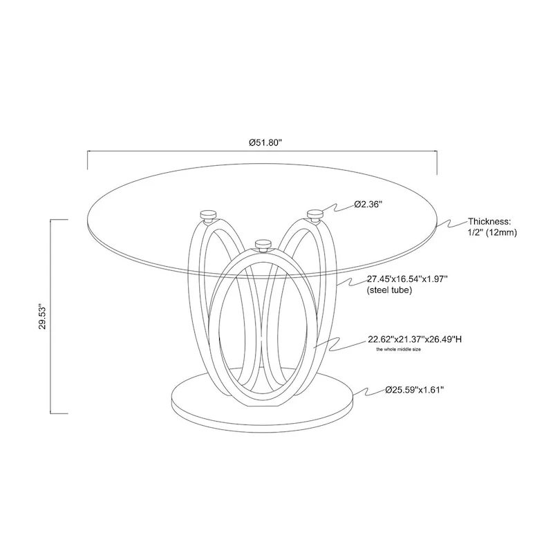 Somette Ema Round Glass Top Dining Table - Steel