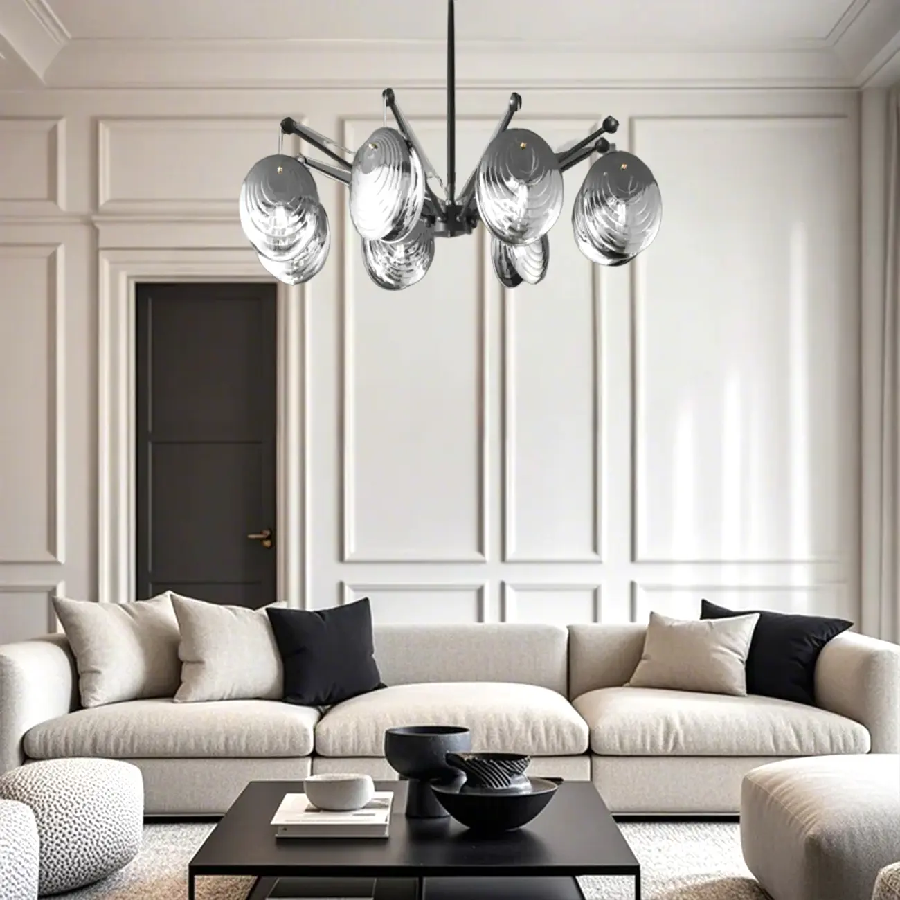 Modern Gray Metal Silver Shell Adjustable Chandeliers