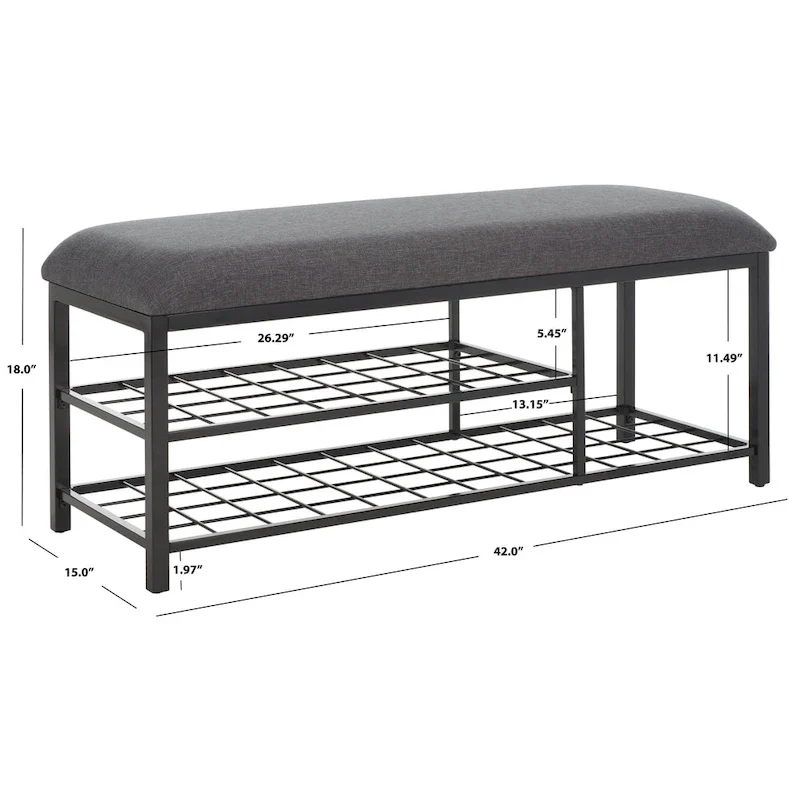 SAFAVIEH Yael Open Shelf Bench with Cushion - 42 W x 15 D x 18 H - 42Wx15Dx18H