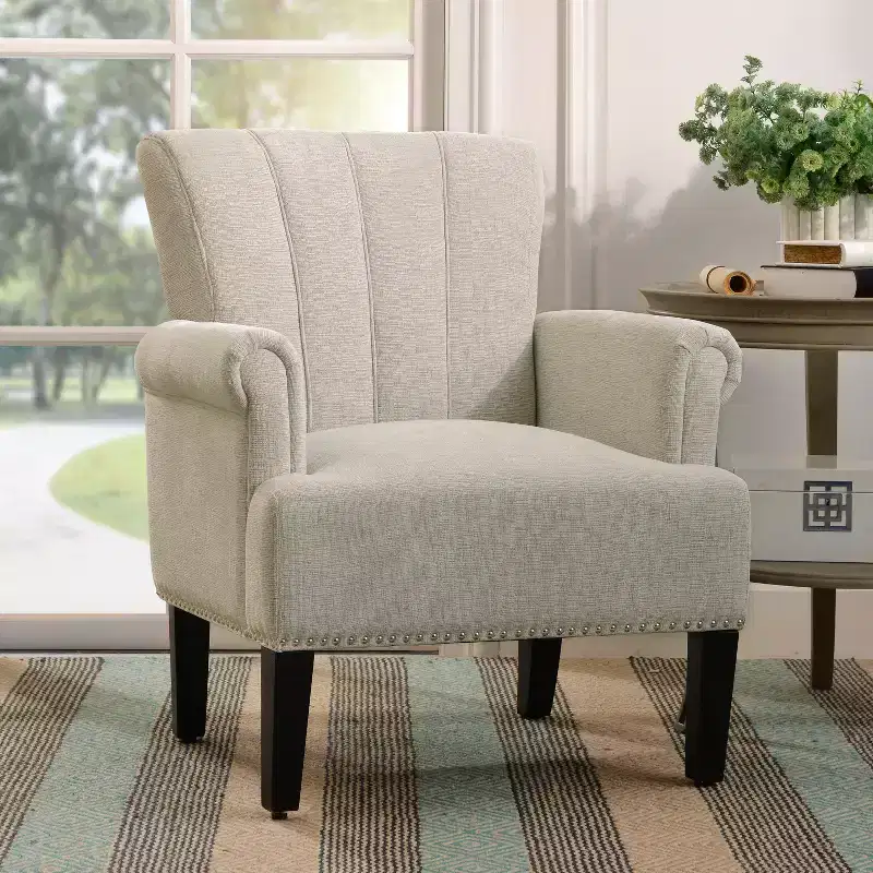 GDFStudio Pearl Traditional Rivet Tufted Polyester Armchair with Rolled Arms