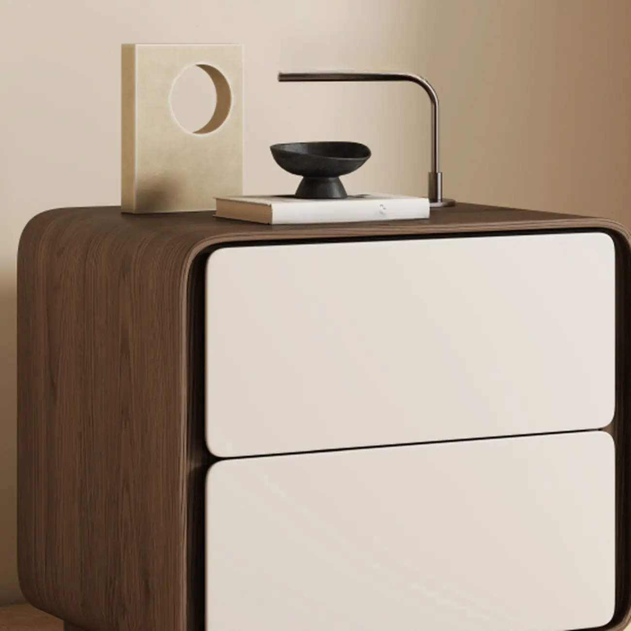 Modern Faux Leather Wood Top 2 Drawers Nightstand