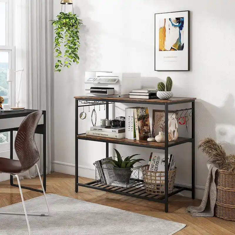 Gymax Kitchen Island 3-Tier Prep Table with Wine Glass Holders Large