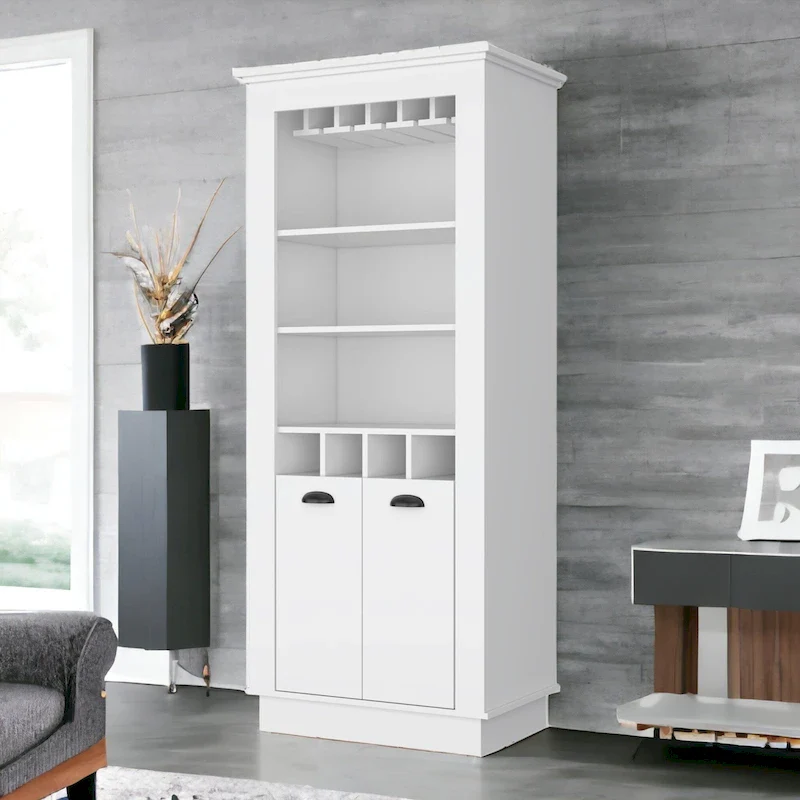 White Freestanding Bar Cabinet with Wine Storage