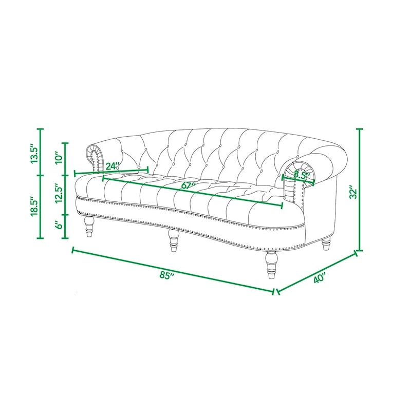 La Rosa 84 Mid-Century Modern Velvet Upholstered Chesterfield Tufted Sofa