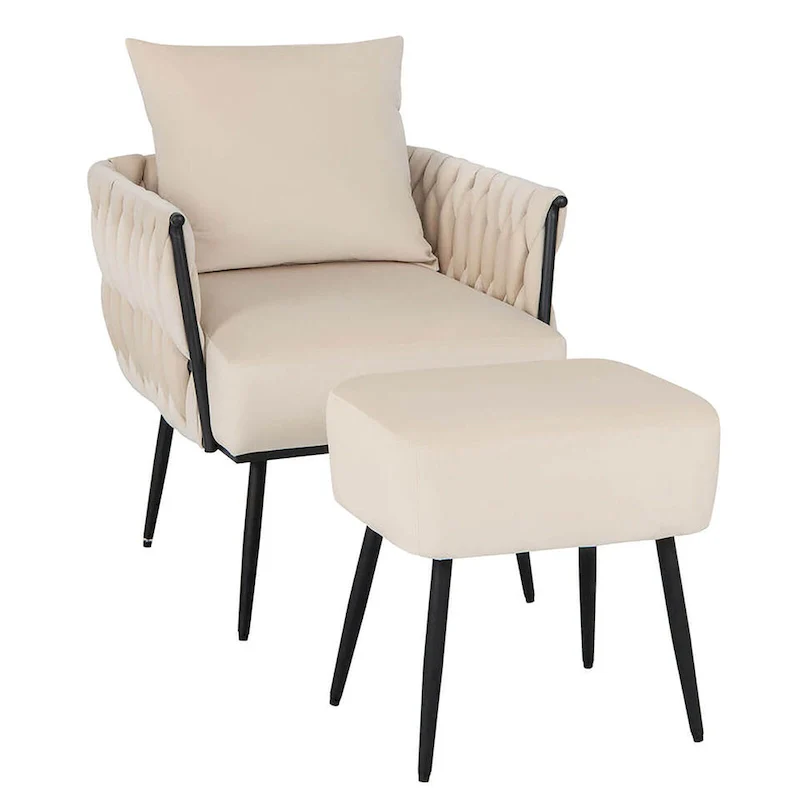 Gymax Modern Dutch Velvet Accent Chair & Ottoman Set Single Leisure